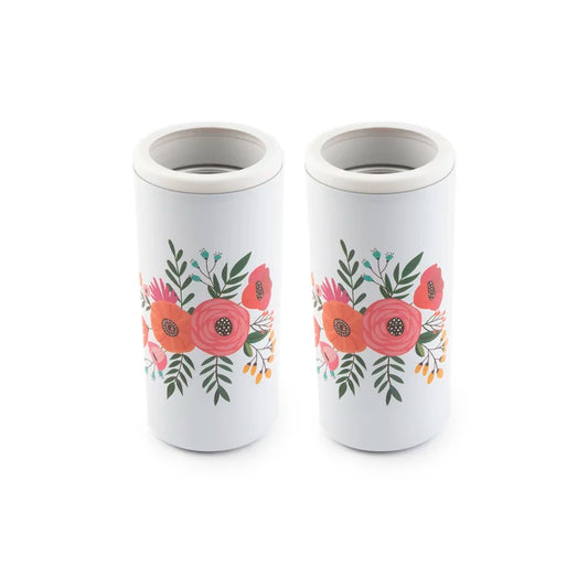 Floral Slim Can White Floral Cooler, Set Of 2