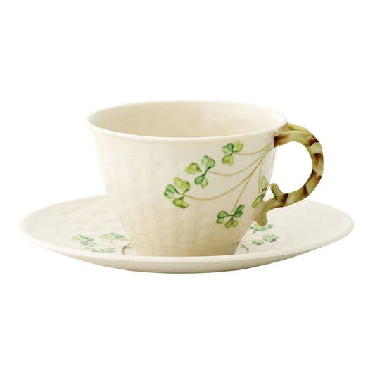 Belleek Classic Shamrock Tea Cup and Saucer Set 0004