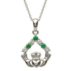 ShanOre Sterling Silver And Green Cubic Zirconia Claddagh Pendant