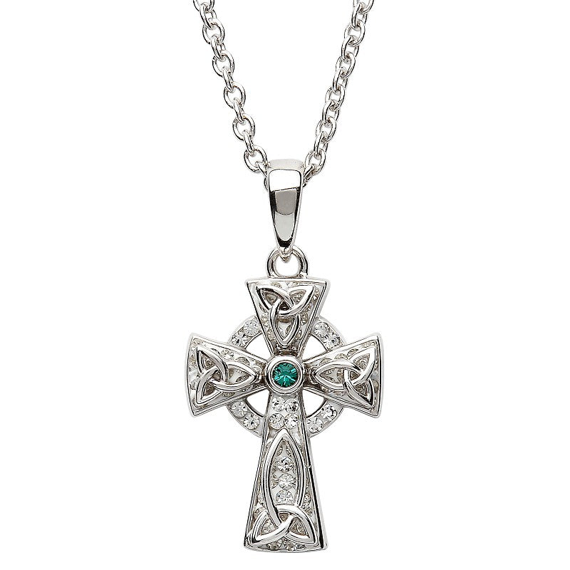 ShanOre Sterling Silver White/Green Swarovski Celtic Cross