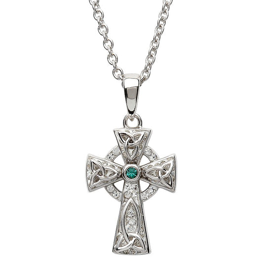 ShanOre Sterling Silver White/Green Swarovski Celtic Cross