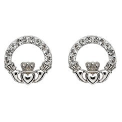 ShanOre Sterling Silver White Swarovski Crystal Claddagh Earrings