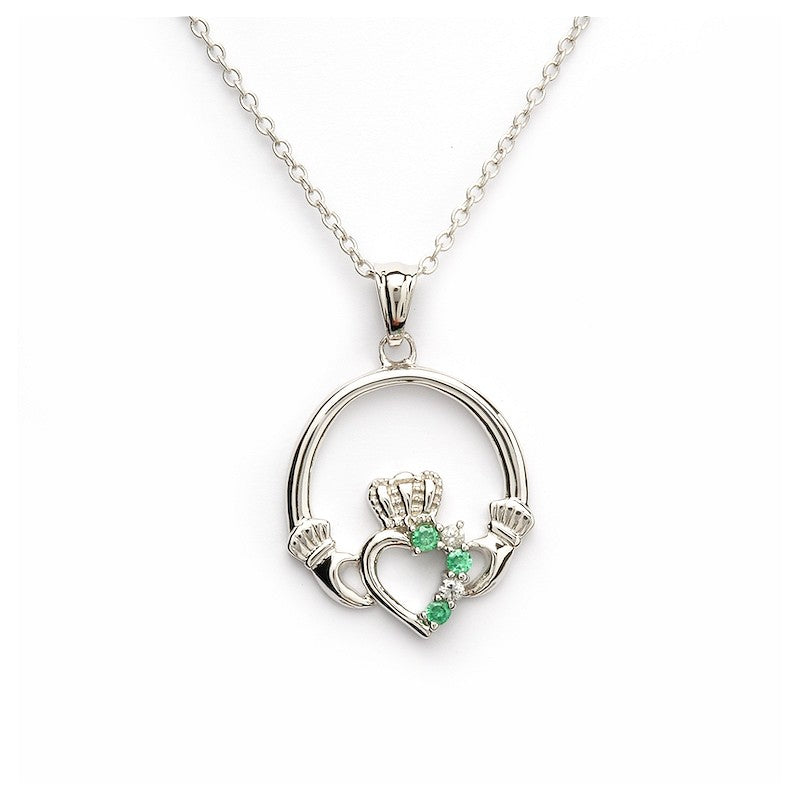 ShanOre Sterling Silver White/Green Cubic Zirconia Claddagh Pendant