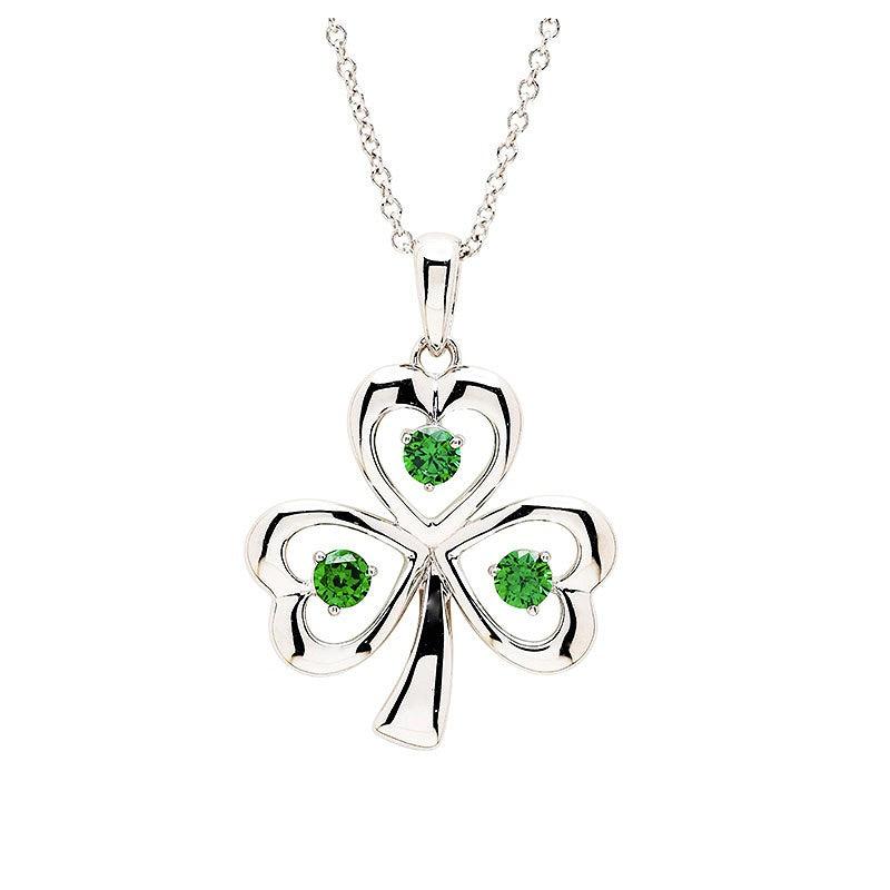 ShanOre Sterling Silver CZ Emerald Shamrock Pendant