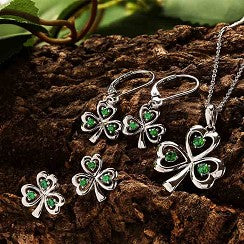 ShanOre Sterling Silver CZ Emerald Shamrock Pendant