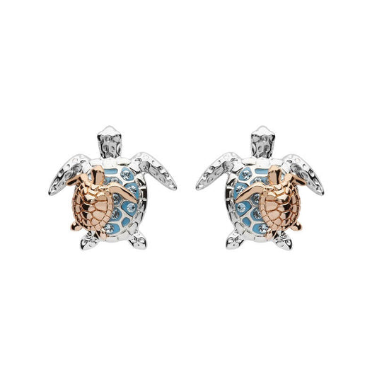 Ocean by ShanOre SS SW Crystal Turtle and Baby Drop Earrings Rose Plate
