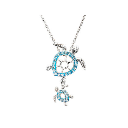 Ocean by ShanOre Sterling Silver Aqua Crystal Turtle Pendant