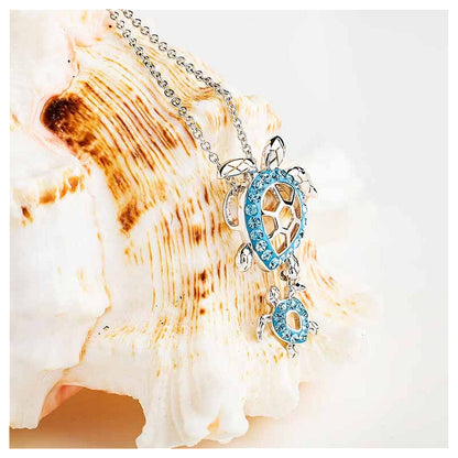 Ocean by ShanOre Sterling Silver Aqua Crystal Turtle Pendant