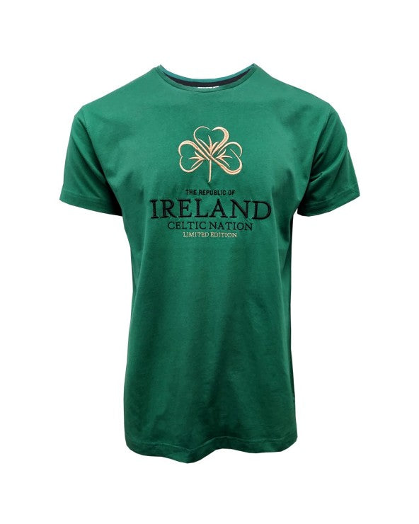 Ireland Celtic Nation Shamrock Embroidered T-Shirt /Green