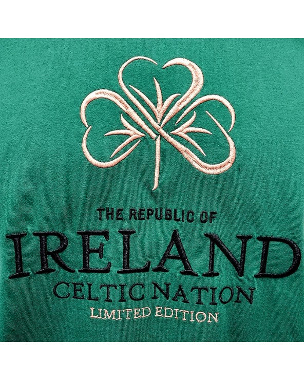 Ireland Celtic Nation Shamrock Embroidered T-Shirt /Green