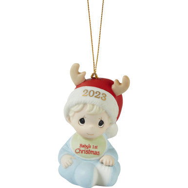 Precious Moments “Baby’s First Christmas”;Dated Boy Ornament