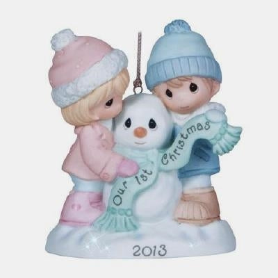 Precious Moments "Our First Christmas Together" Dated 2013 Porcelain Boy and Girl Ornament