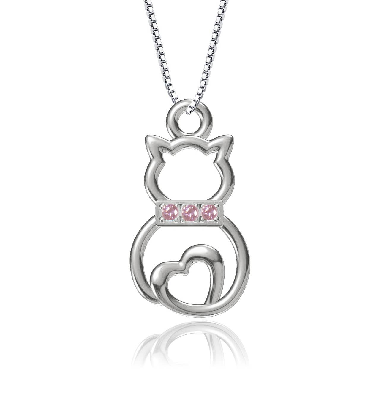 Cherished Moments - Girls Sterling Silver Cat Necklace with Pink CZ Collar: Pink / 16-18"