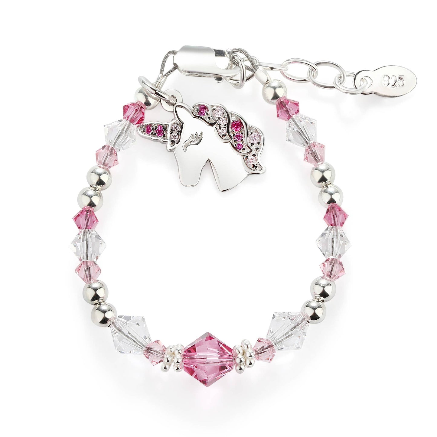 Cherished Moments - Sterling Silver Pink Unicorn Bracelet Gift for Little Girls: Medium 1-5 Years
