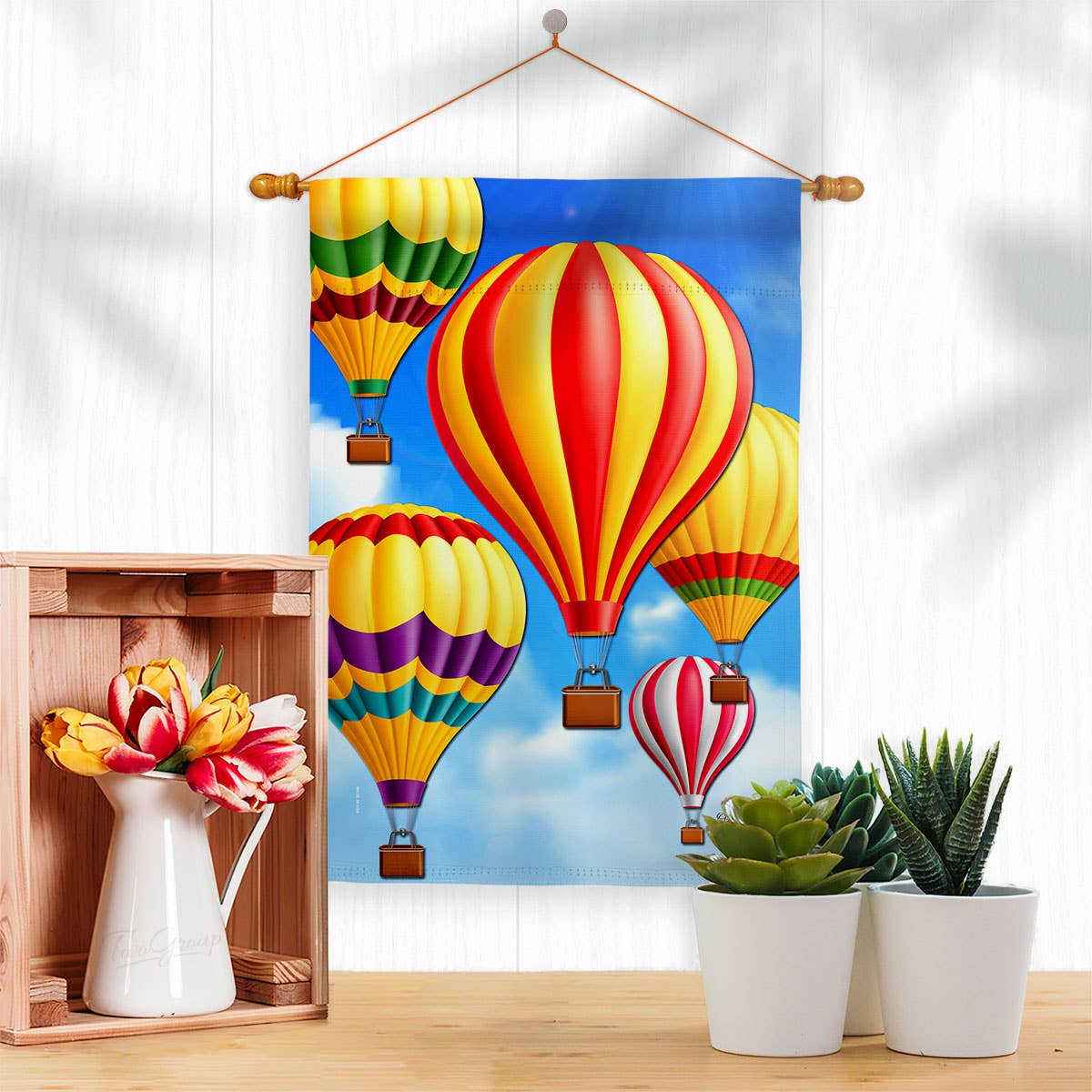 Two Group Flag Co - Hot Air Balloon Mass Summertime Decor Flag: Garden Flag 13" x 18.5" Only / Double Sided-Thick Fabric