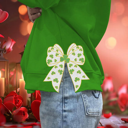 NVC Ecommerce LLC - St.Patricks Day Clover Side Bow,Embroidered Side Bow Sweater: Forest Green / M