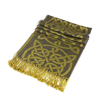 Celtic Ore Crafts - IRS-008B Celtic Trad Pashmina 65cm x 190cm: Olive Green / 65cm x 190cm