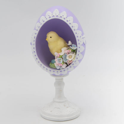 Roman - 7.25"H Purple Sugar Egg Pedestal with Chick Easter Figurine