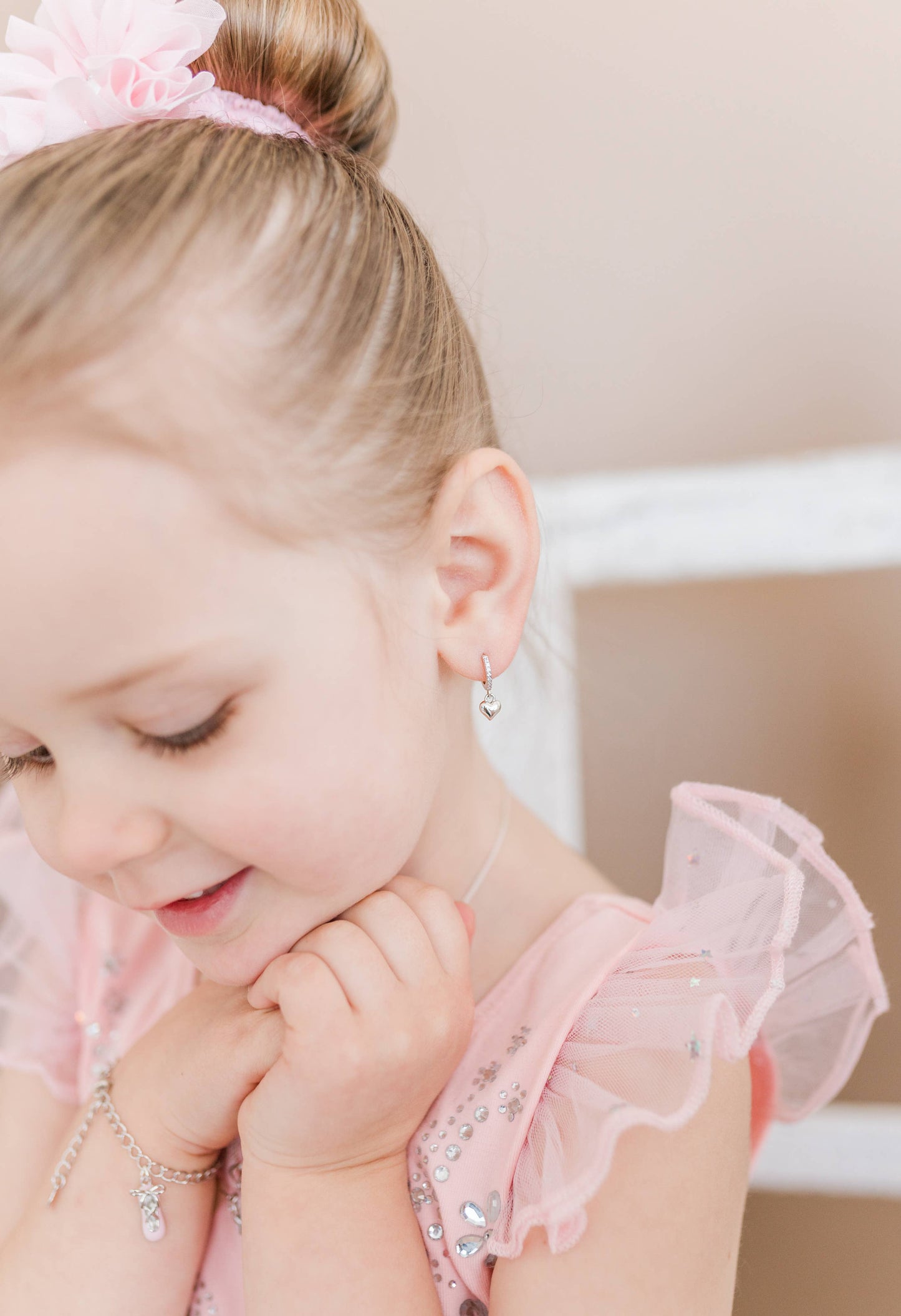 Cherished Moments - Sterling Silver Huggie with Heart Earrings for Kids, Girls