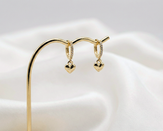 Cherished Moments - 14K Gold-Plated Huggie with Heart Earrings for Kids, Girls