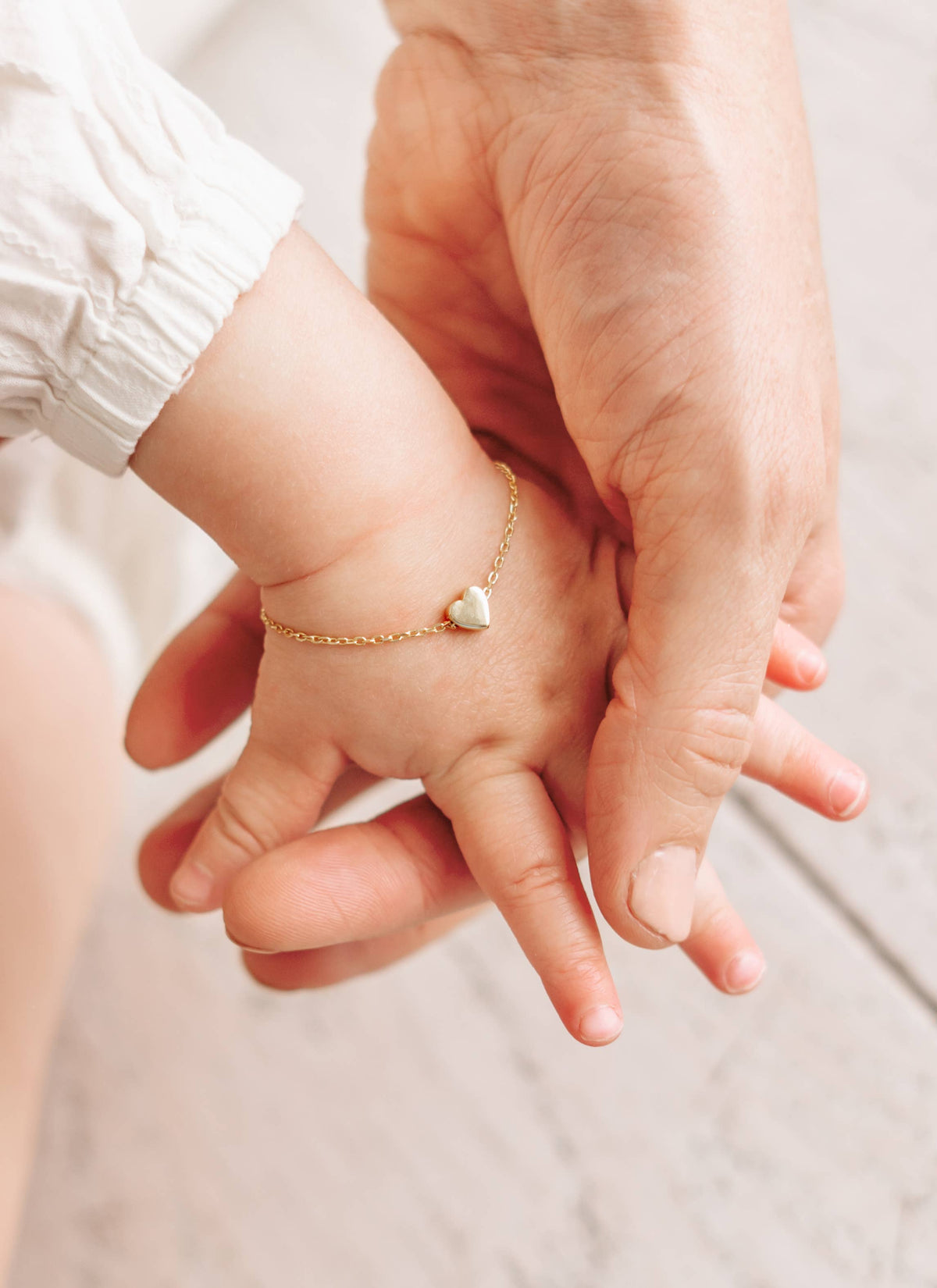 Cherished Moments - 14k Gold-Plated Dainty Heart Chain Baby Bracelet Engravable: Large 6-12 Years