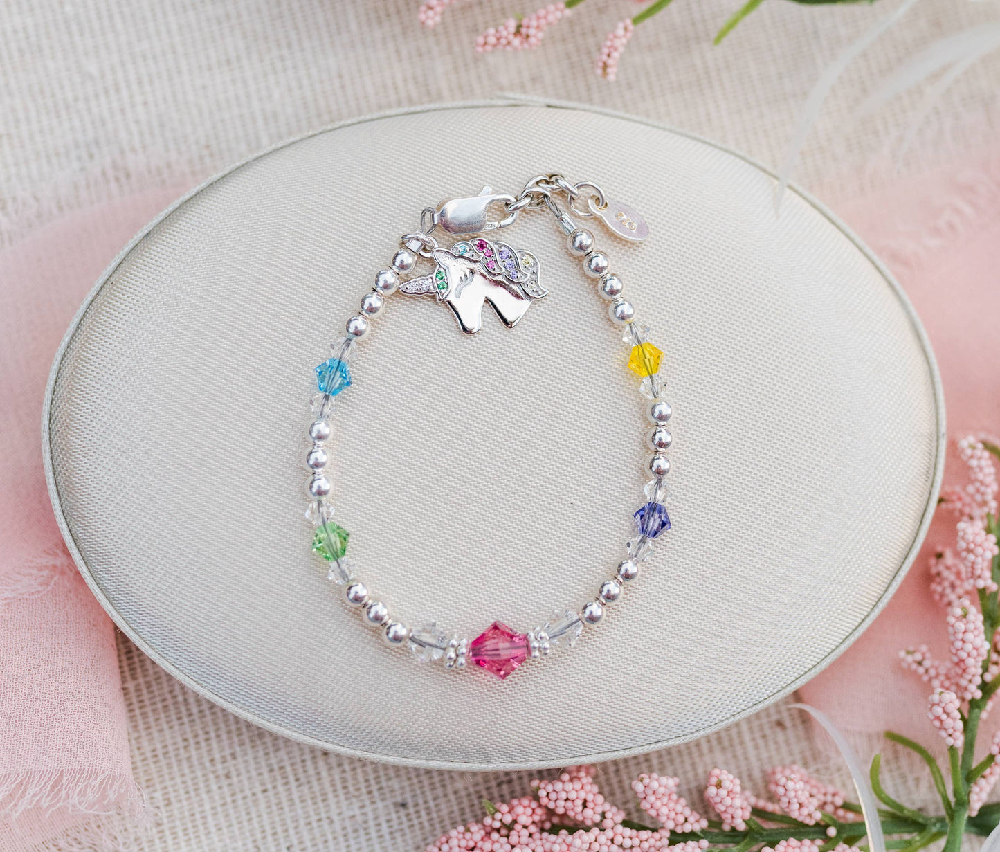 Cherished Moments - Sterling Silver Rainbow Unicorn Bracelet Little Girls Gift: Large 6-12 Years