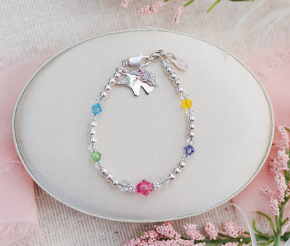 Cherished Moments - Sterling Silver Rainbow Unicorn Bracelet Little Girls Gift: Large 6-12 Years