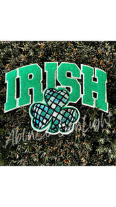 ABLN Boutique - St Paddy's Irish Shamrock Sequin Chenille Patch Sweatshirt: Adult Medium / White