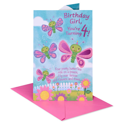 DICKENS INC. - 4th Birthday Card for Girl (Fluttering Fun)