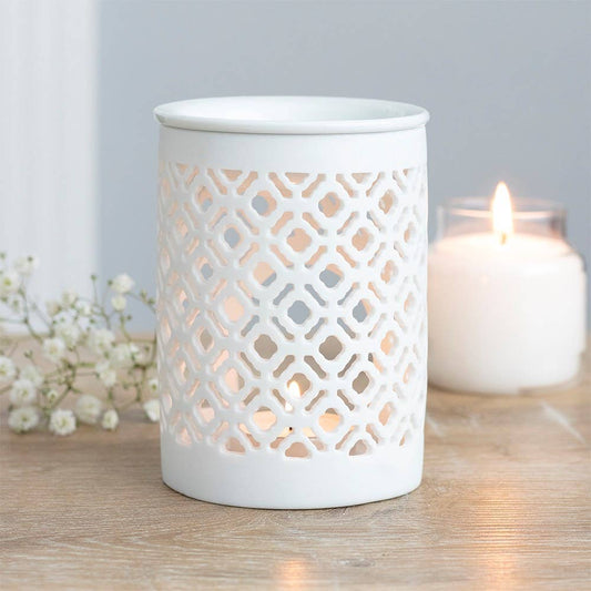 Something Different Wholesale - White Matte Lattice Cut Oil Burner and Wax Warmer