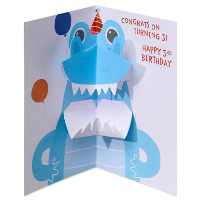 DICKENS INC. - 3rd Birthday Pop Up Card for Boy (Cheerful Crocodile)