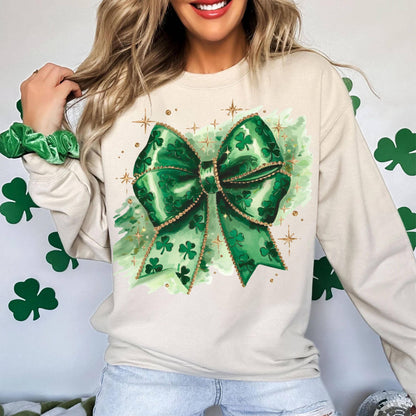 NVC Ecommerce LLC - St. Patrick’s Day Coquette Sweater, Glitter Faux Disco Shirt: Sand / M / Sweatshirt
