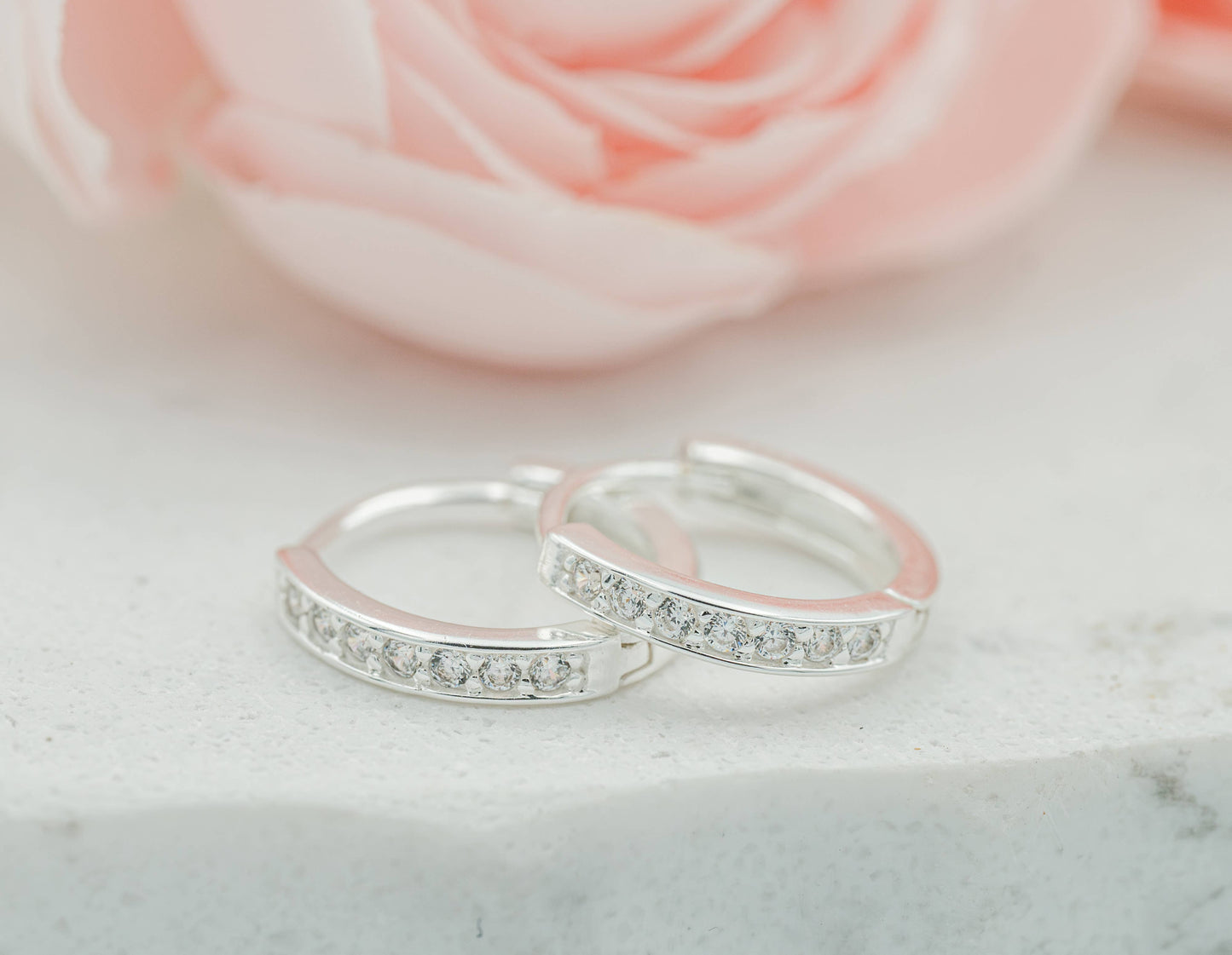Cherished Moments - Sterling Silver Huggie CZ Hoop Earrings for Babies and Kids: Clear / 13mm