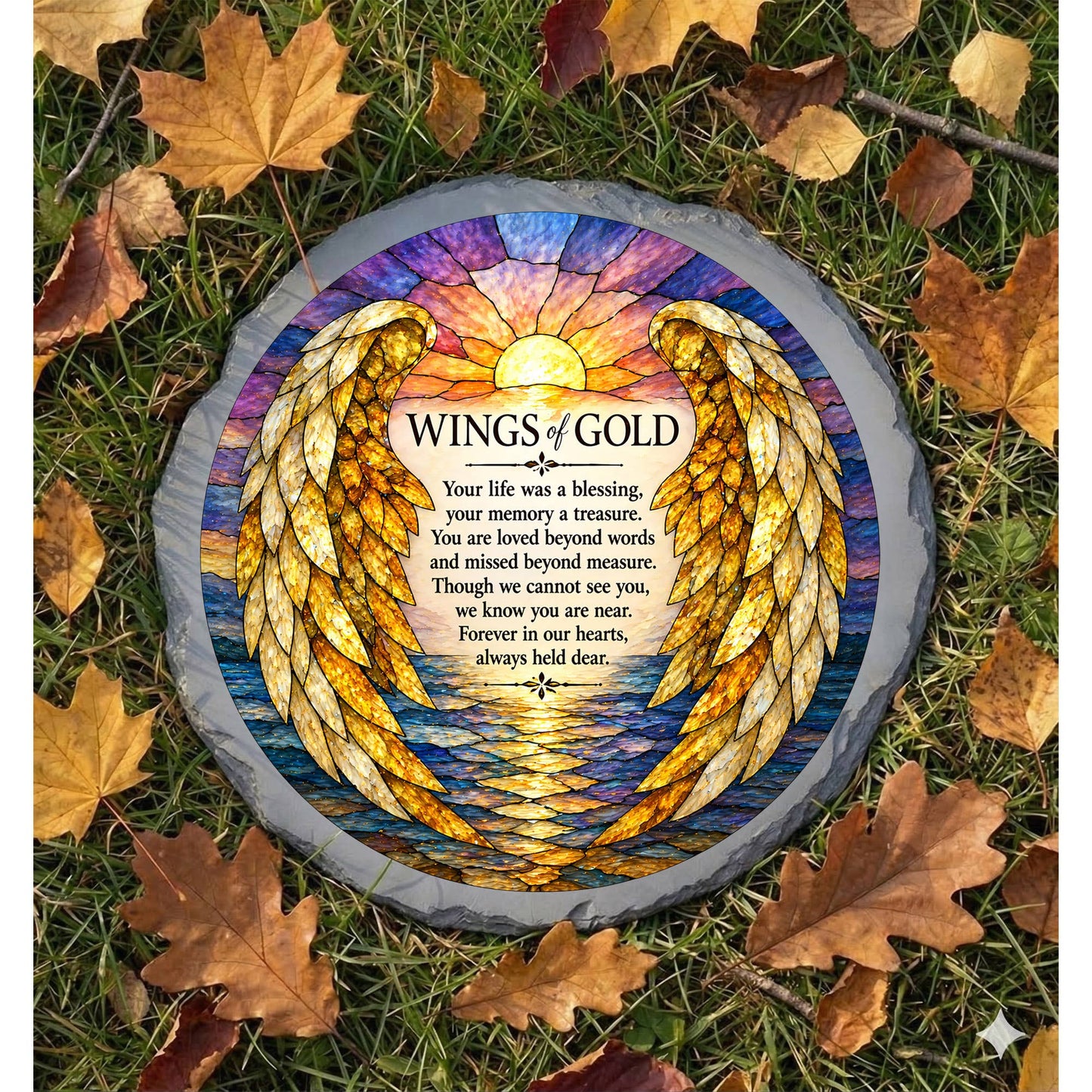 Cottage Garden - Stain Glass Artwork  WINGS OF GOLD STONE GRAY
