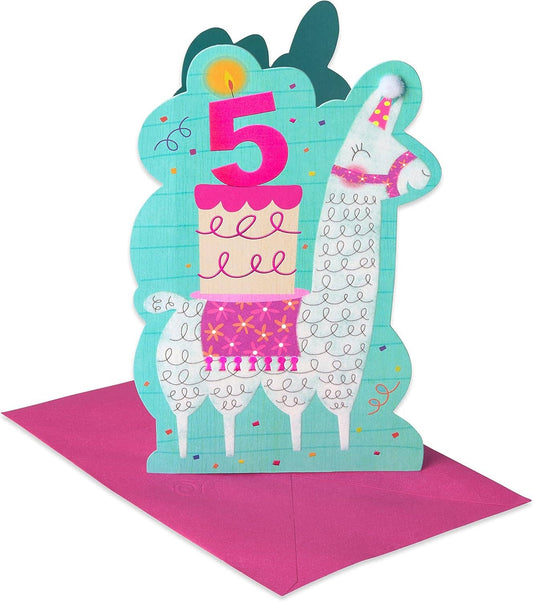 DICKENS INC. - 5th Birthday Card for Girl (Llama with Cake)