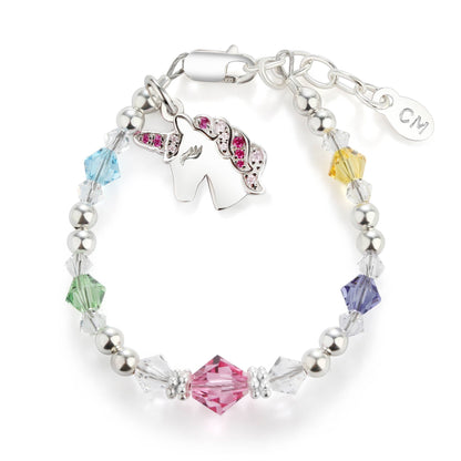 Cherished Moments - Sterling Silver Rainbow Unicorn Bracelet Little Girls Gift: Large 6-12 Years