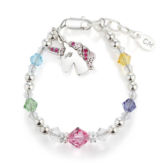 Cherished Moments - Sterling Silver Rainbow Unicorn Bracelet Little Girls Gift: Large 6-12 Years