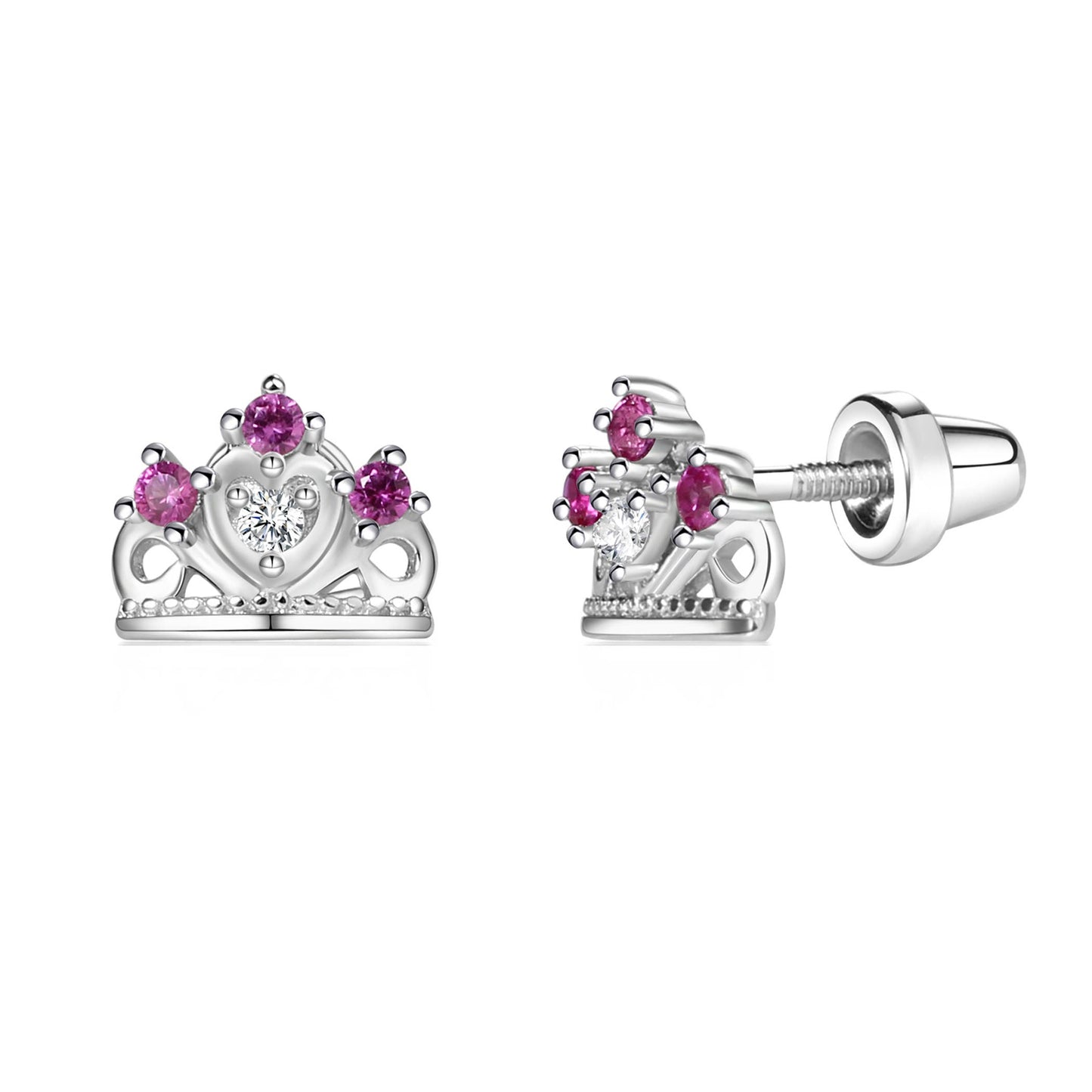 Cherished Moments - Sterling Silver Screw-Back Princess Tiara Earrings for Kids