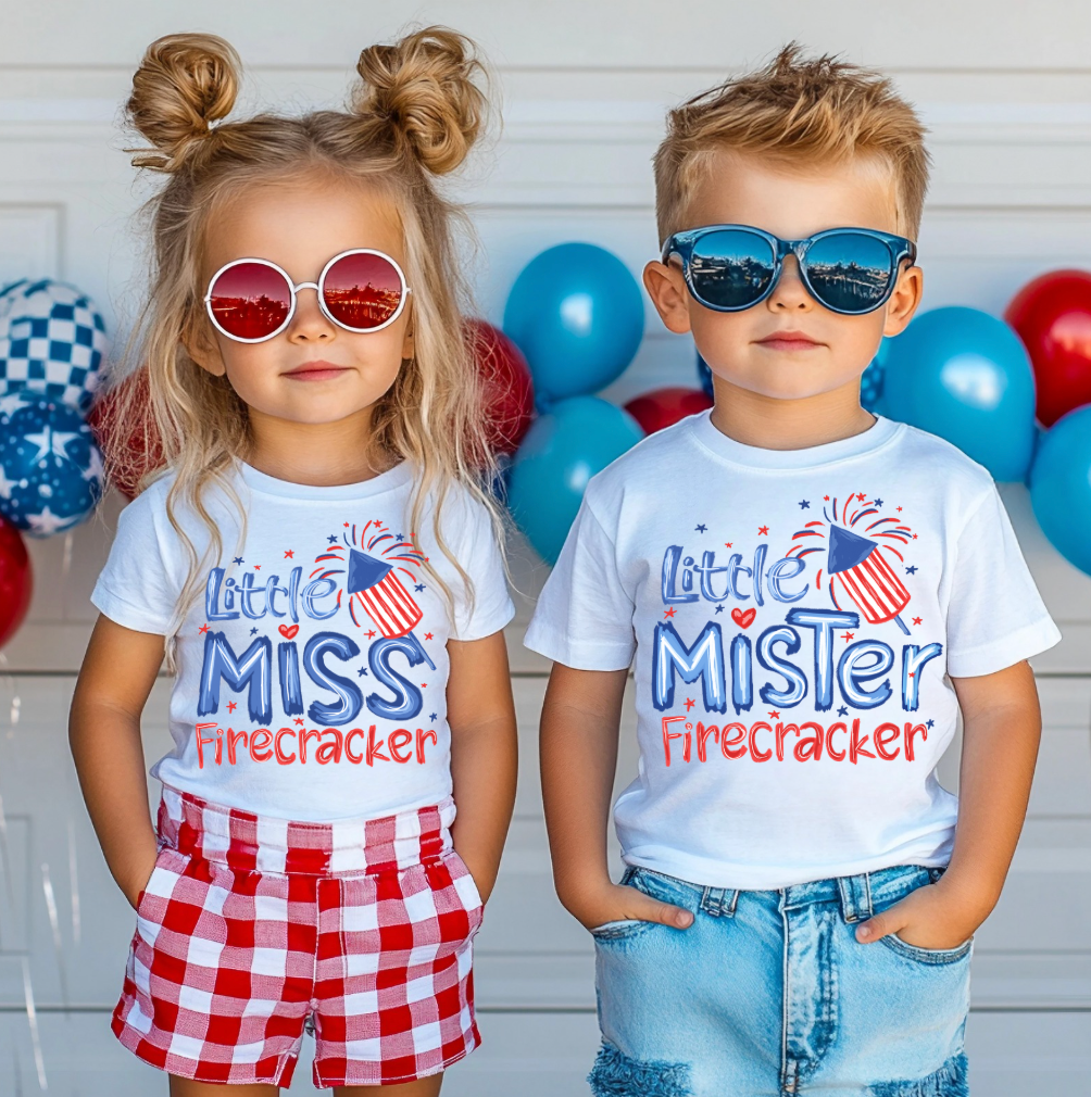 AvaryMaeInspirations - Little Firecracker Kids 4th of July Summer Tee Shirt : White / Little Mister / 3T