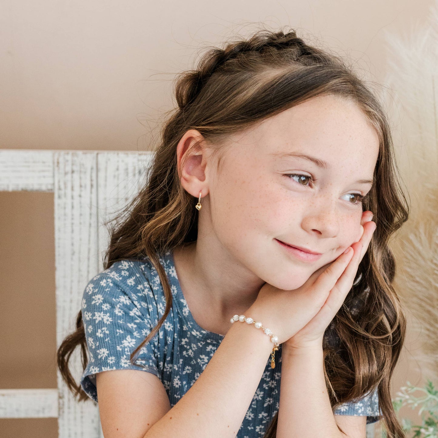Cherished Moments - 14K Gold-Plated Huggie with Heart Earrings for Kids, Girls