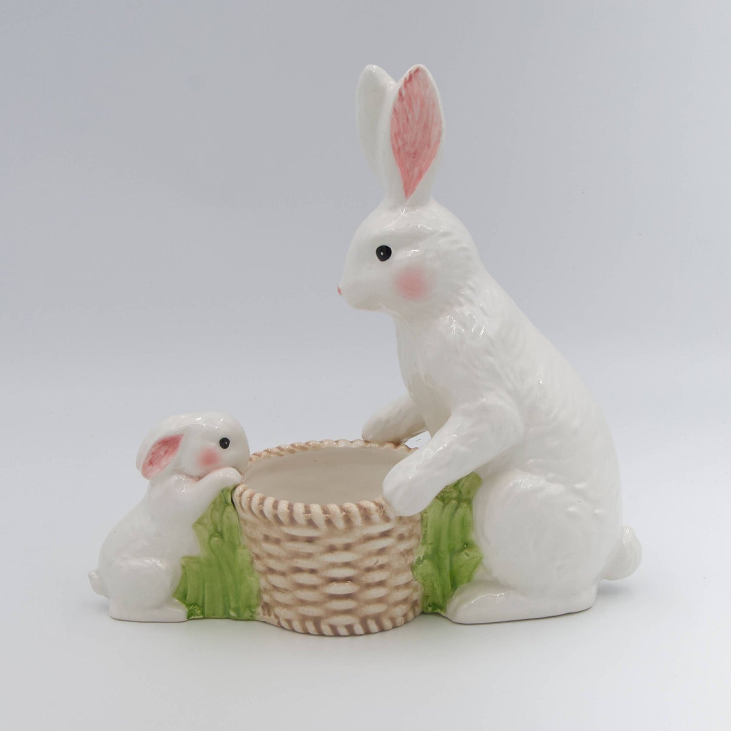 Roman - 9.25"H Bunny and Basket Planter, Ceramic, Spring Decor