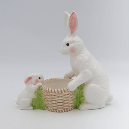 Roman - 9.25"H Bunny and Basket Planter, Ceramic, Spring Decor