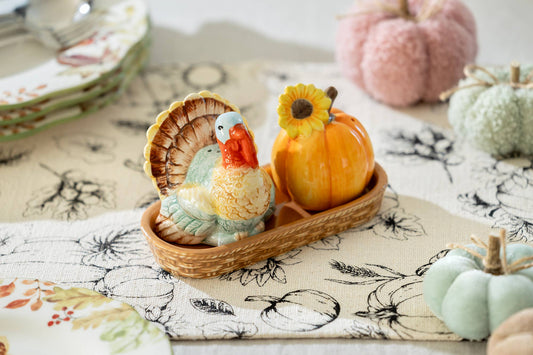 Grace Teaware - Gift Boxed Turkey and Pumpkin Salt and Pepper Shaker Set