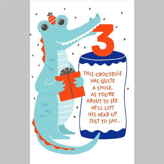DICKENS INC. - 3rd Birthday Pop Up Card for Boy (Cheerful Crocodile)