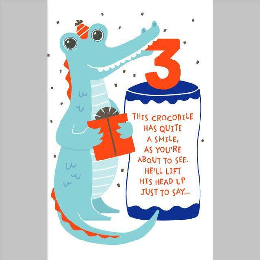DICKENS INC. - 3rd Birthday Pop Up Card for Boy (Cheerful Crocodile)