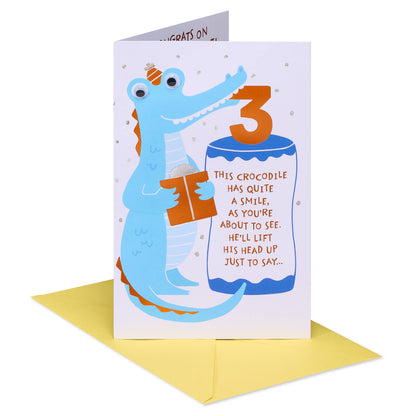 DICKENS INC. - 3rd Birthday Pop Up Card for Boy (Cheerful Crocodile)