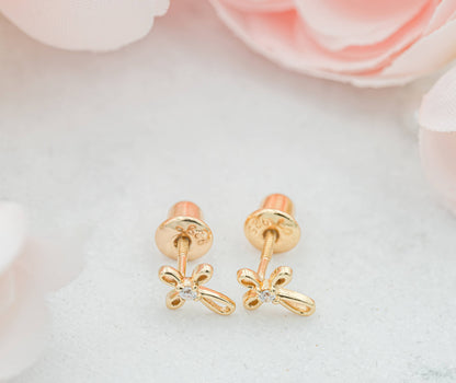 Cherished Moments - 14K Gold-Plated Cross Earrings for Baptism or Communion Gift