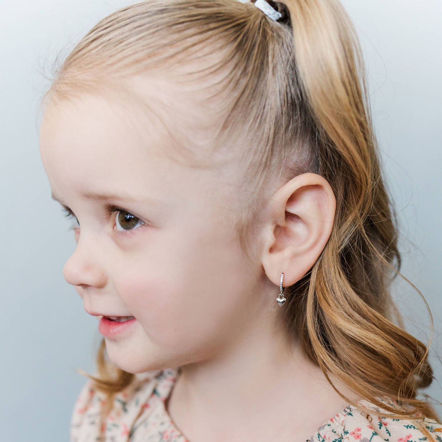 Cherished Moments - Sterling Silver Huggie with Heart Earrings for Kids, Girls