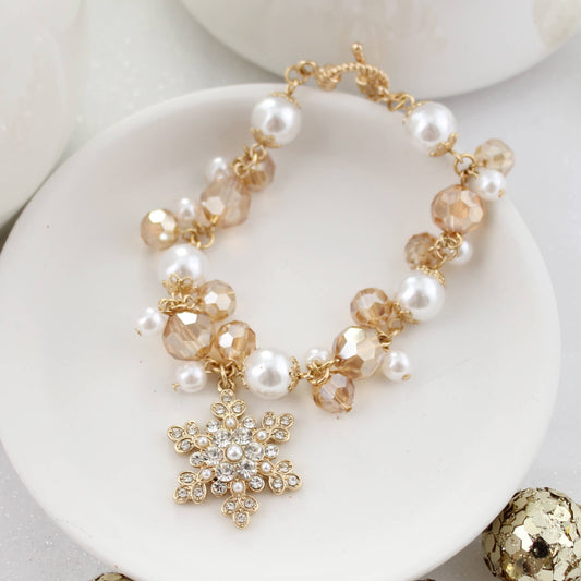 Seasons Jewelry - Glitzy Gold Snowflake Toggle Clasp Christmas Bracelet