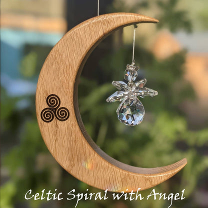 Celtic Inspired Moon Suncatcher: Shamrock / Crystal Angel
